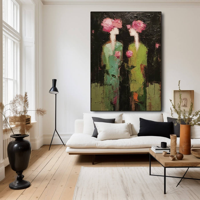 Green Gowns and Rose Hearts gallery view of botanical personage canvas print