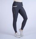 Blackfort Equestrian Women's grey and sand training tights riding leggings full silicone seat two phone pockets belt loops