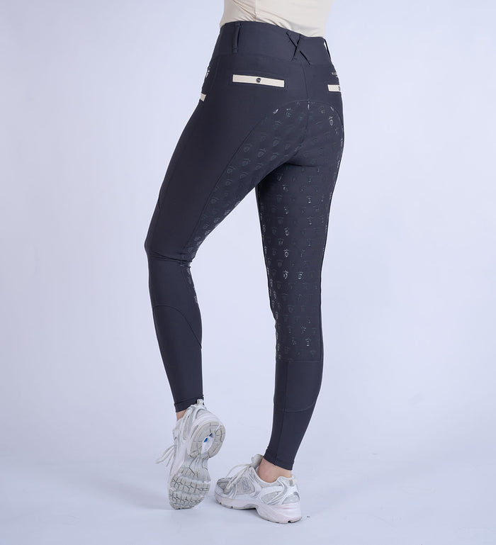 Blackfort Equestrian Women's navy and sky blue training tights riding leggings full silicone seat two phone pockets belt loops