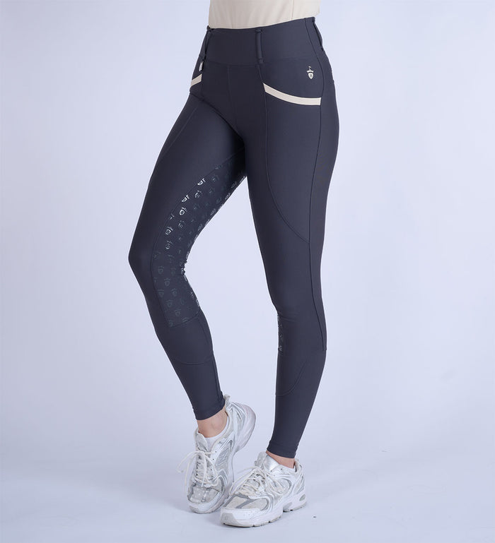 Blackfort Equestrian Women's navy and sky blue training tights riding leggings full silicone seat two phone pockets belt loops