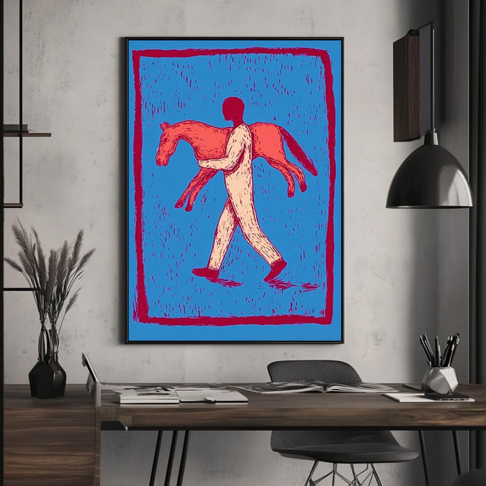 Guardian vertical modern cowboy wall decor in red blue and orange tones