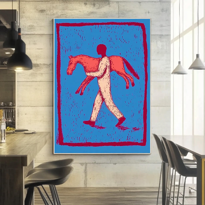 Guardian contemporary horse and figure artwork for living room decor