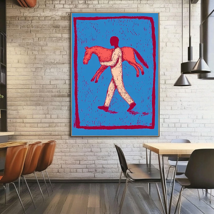 Guardian colorful abstract canvas painting with bold narrative style