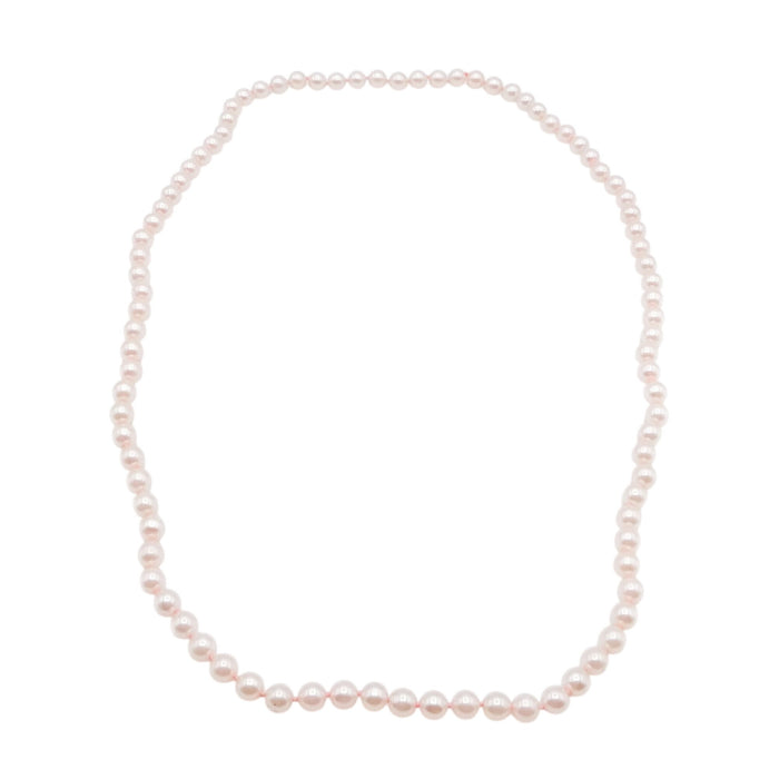 Hand Knotted Pink Imitation Pearl Necklace 31 Inch Graduated Classic Strand
