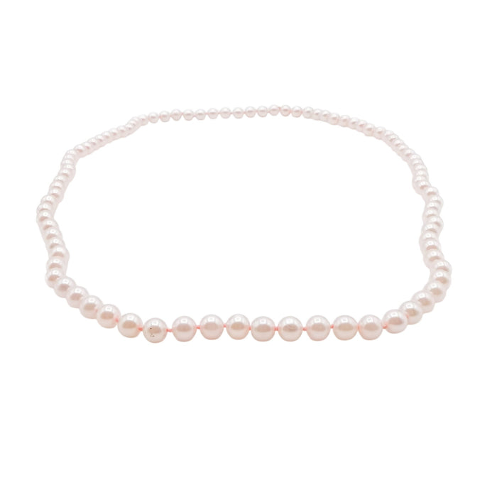 Hand Knotted Pink Imitation Pearl Necklace 31 Inch Graduated Classic Strand