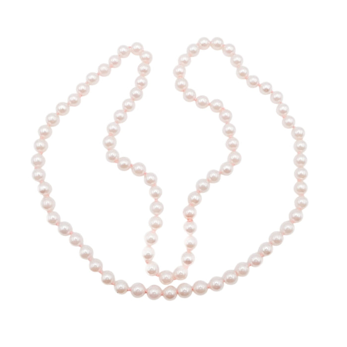 Hand Knotted Pink Imitation Pearl Necklace 31 Inch Graduated Classic Strand