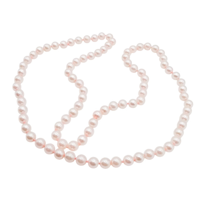 Hand Knotted Pink Imitation Pearl Necklace 31 Inch Graduated Classic Strand