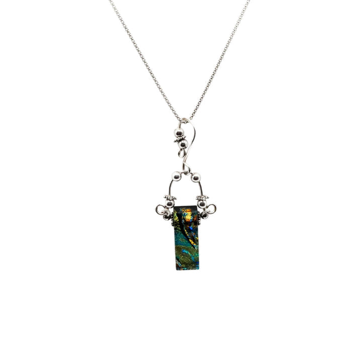 Handmade Art Glass Sterling Silver Pendant Necklace Dangle Earrings Set