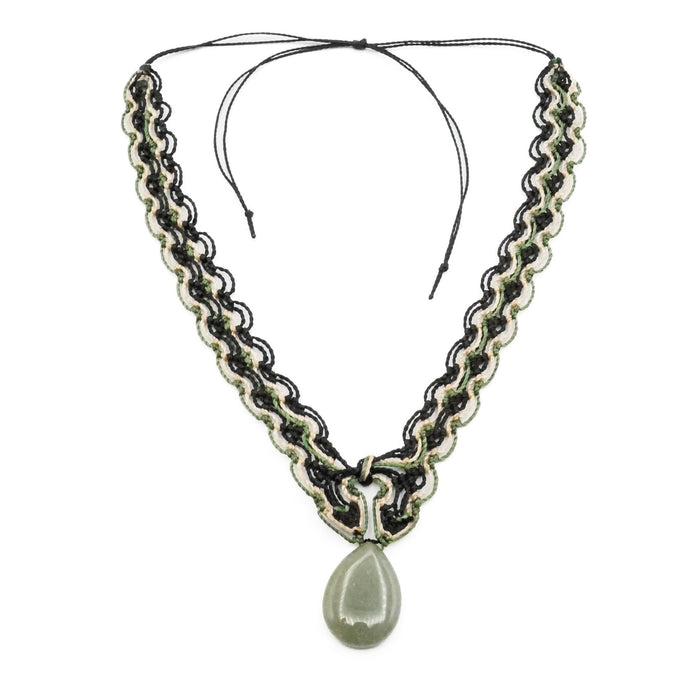 Handmade Macrame Aventurine Pendant Necklace Adjustable 14 to 29 Inches