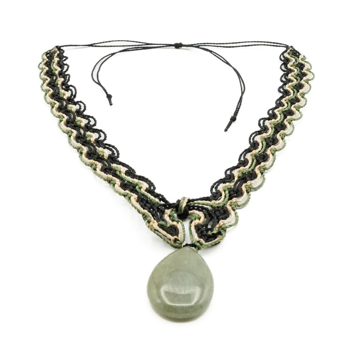 Handmade Macrame Aventurine Pendant Necklace Adjustable 14 to 29 Inches