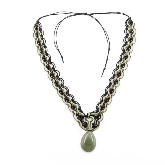 Handmade Macrame Aventurine Pendant Necklace Adjustable 14 to 29 Inches