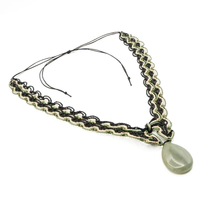Handmade Macrame Aventurine Pendant Necklace Adjustable 14 to 29 Inches