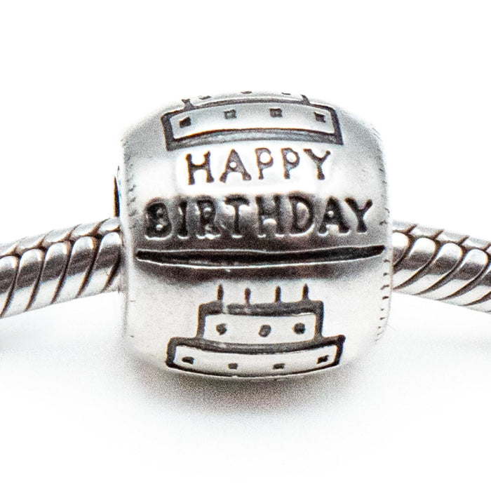 Happy Birthday Barrel Sterling Silver Charm With Cake