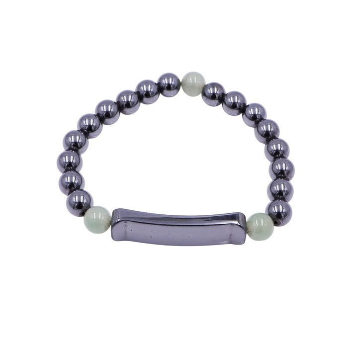 Hematite & Green Aventurine Stretch ID Bracelet Metallic Gray Beads 7 Inches