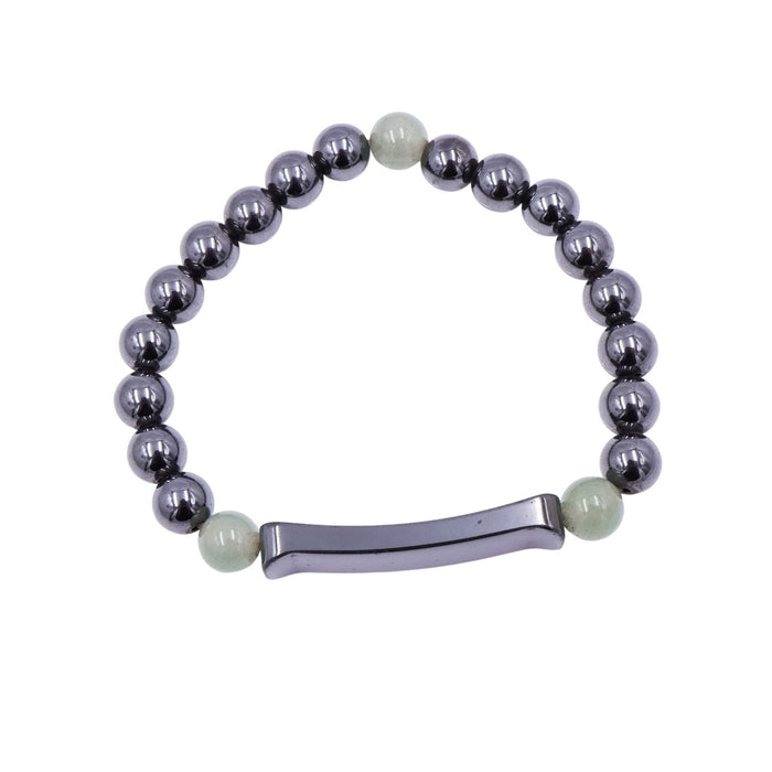 Hematite & Green Aventurine Stretch ID Bracelet Metallic Gray Beads 7 Inches