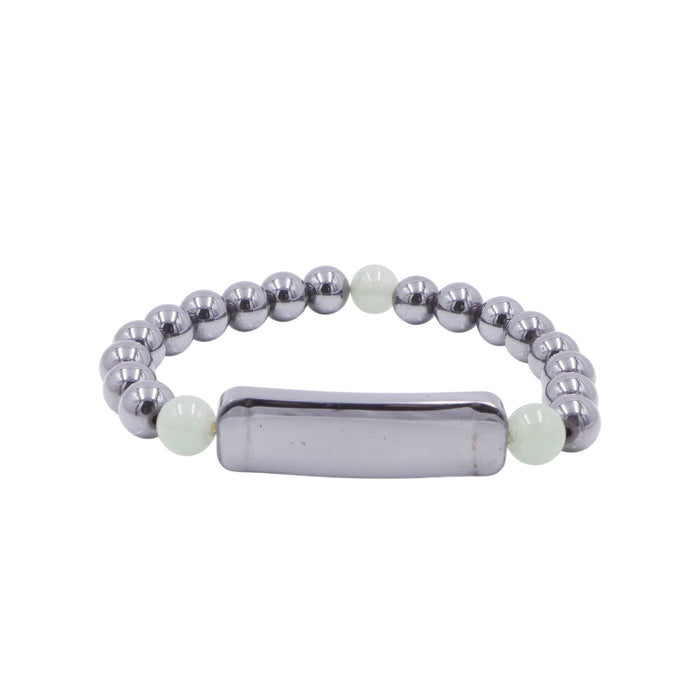 Hematite & Green Aventurine Stretch ID Bracelet Metallic Gray Beads 7 Inches