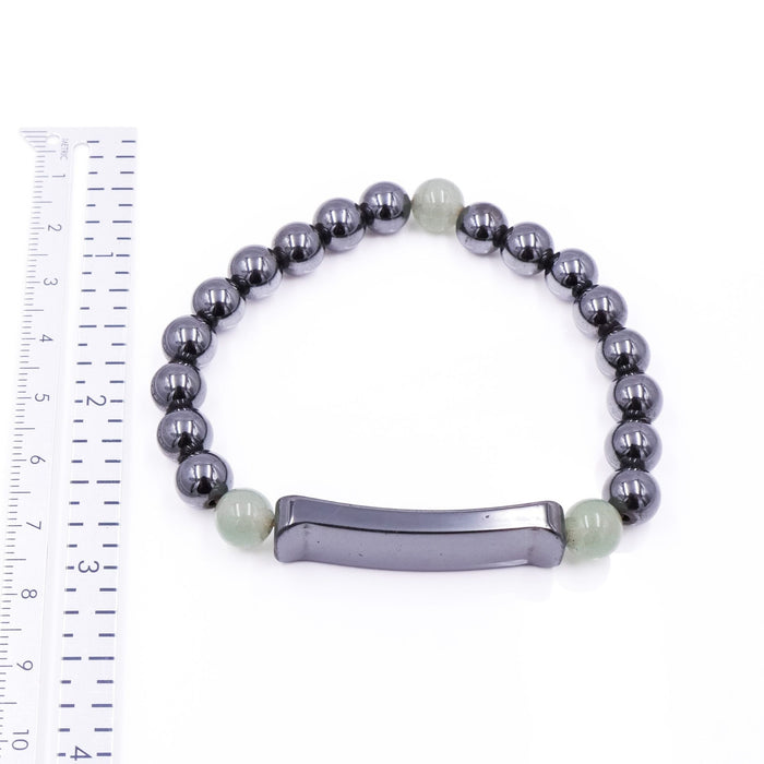 Hematite & Green Aventurine Stretch ID Bracelet Metallic Gray Beads 7 Inches