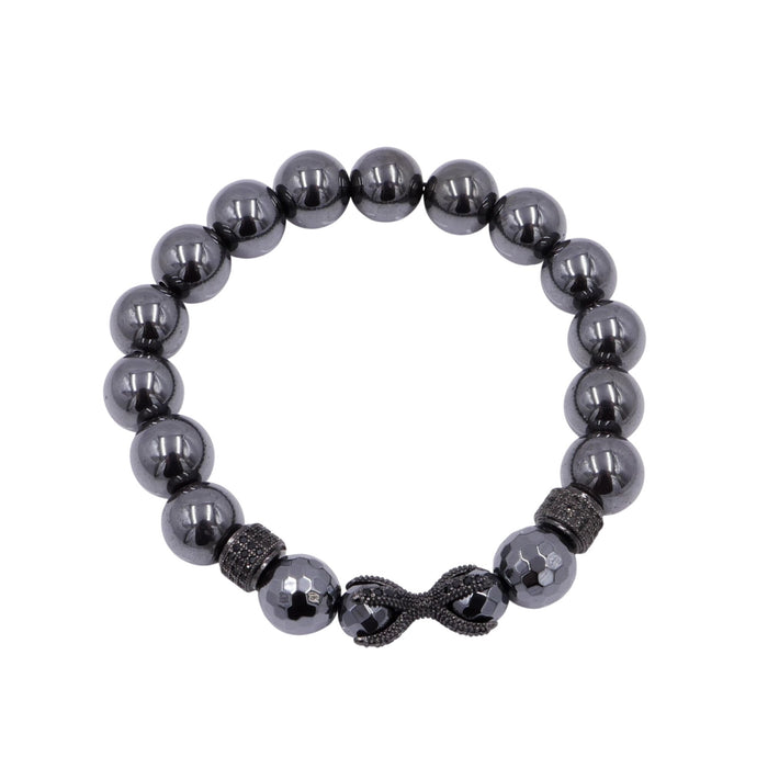 Hematite Stretch Bracelet Black CZ Infinity Accent Gunmetal Beads 7.9 Inches