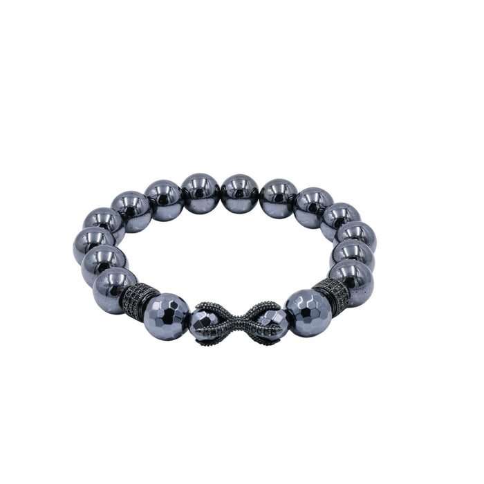 Hematite Stretch Bracelet Black CZ Infinity Accent Gunmetal Beads 7.9 Inches