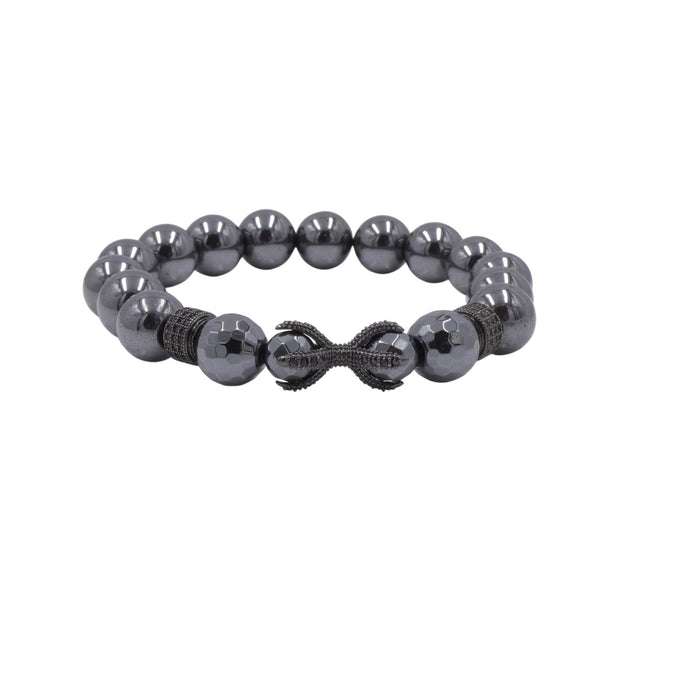 Hematite Stretch Bracelet Black CZ Infinity Accent Gunmetal Beads 7.9 Inches