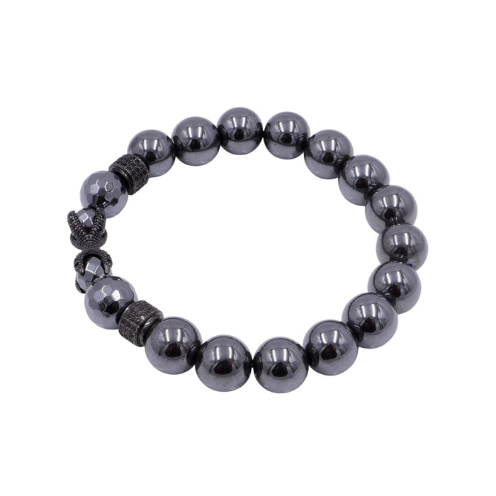 Hematite Stretch Bracelet Black CZ Infinity Accent Gunmetal Beads 7.9 Inches