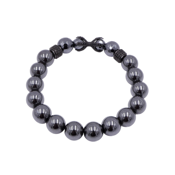 Hematite Stretch Bracelet Black CZ Infinity Accent Gunmetal Beads 7.9 Inches