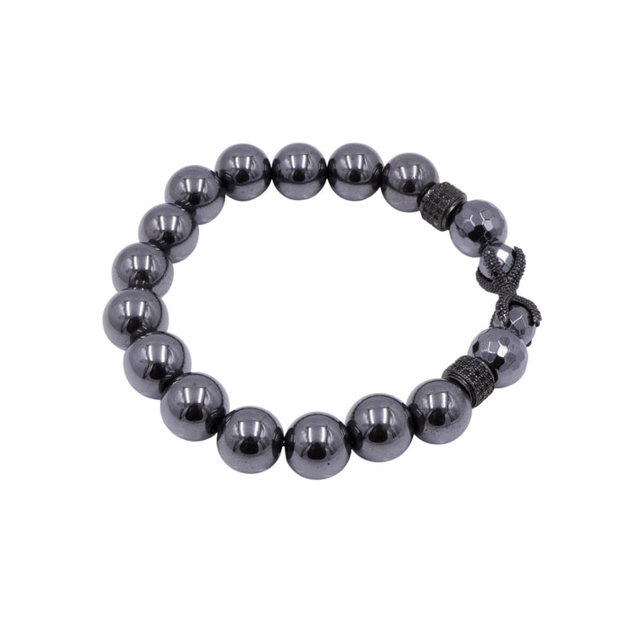 Hematite Stretch Bracelet Black CZ Infinity Accent Gunmetal Beads 7.9 Inches