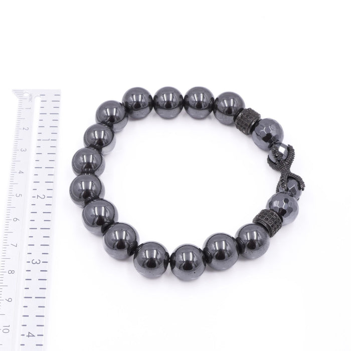 Hematite Stretch Bracelet Black CZ Infinity Accent Gunmetal Beads 7.9 Inches