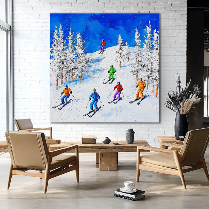 Colorful Skiing Scene Painting - Winter Sports Canvas Art - Hit the Slopes I - Hues Art Lab