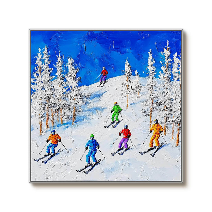 Colorful Skiing Scene Painting - Winter Sports Canvas Art - Hit the Slopes I - Hues Art Lab