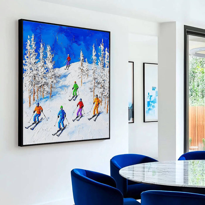 Colorful Skiing Scene Painting - Winter Sports Canvas Art - Hit the Slopes I - Hues Art Lab
