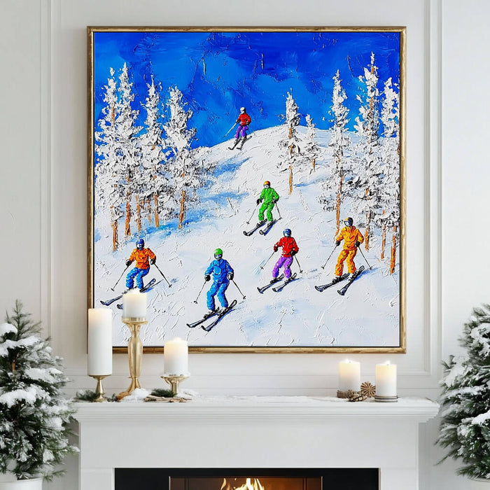 Colorful Skiing Scene Painting - Winter Sports Canvas Art - Hit the Slopes I - Hues Art Lab