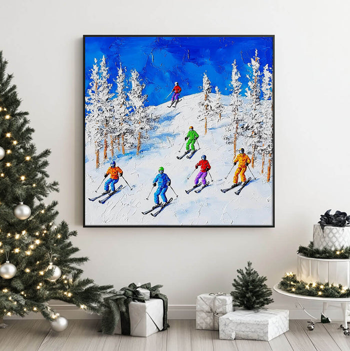Colorful Skiing Scene Painting - Winter Sports Canvas Art - Hit the Slopes I - Hues Art Lab