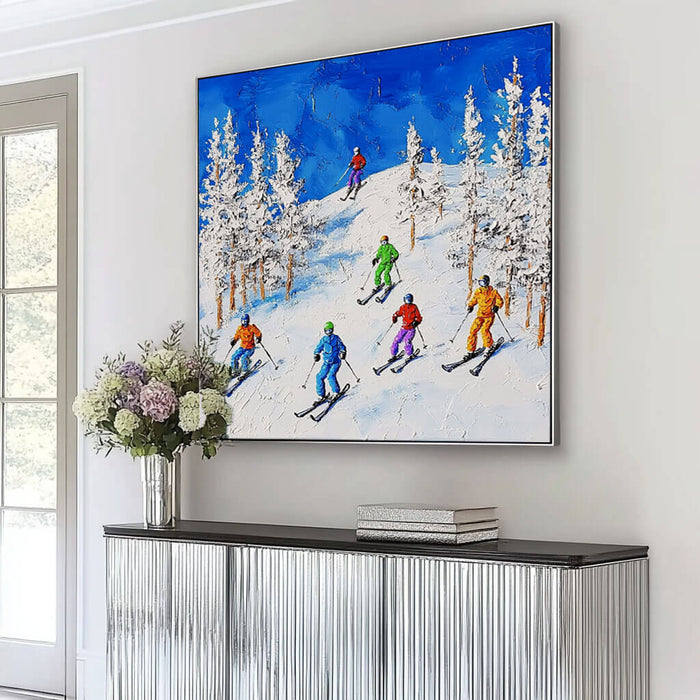 Colorful Skiing Scene Painting - Winter Sports Canvas Art - Hit the Slopes I - Hues Art Lab
