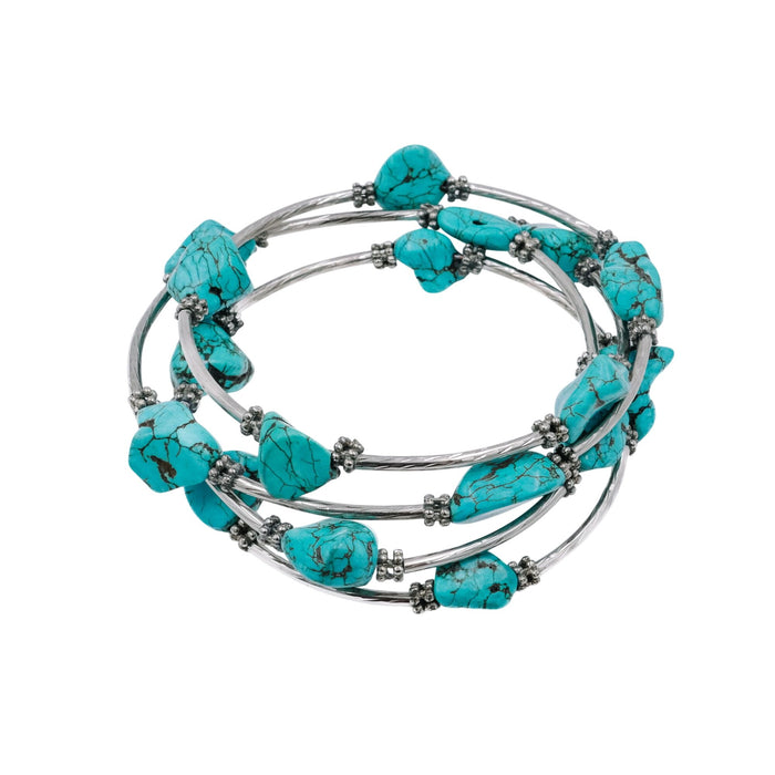 Howlite Nugget Silver Tone 7.9 Inch Adjustable Wrap Bracelet