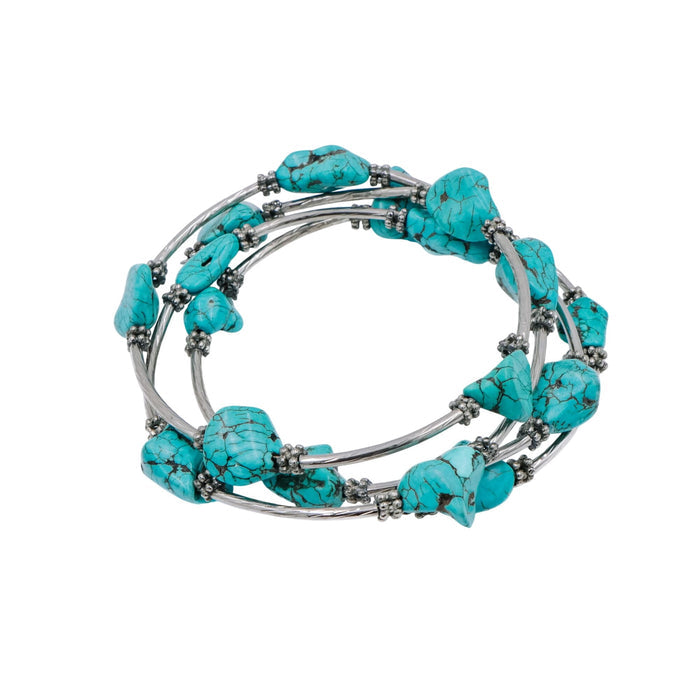 Howlite Nugget Silver Tone 7.9 Inch Adjustable Wrap Bracelet