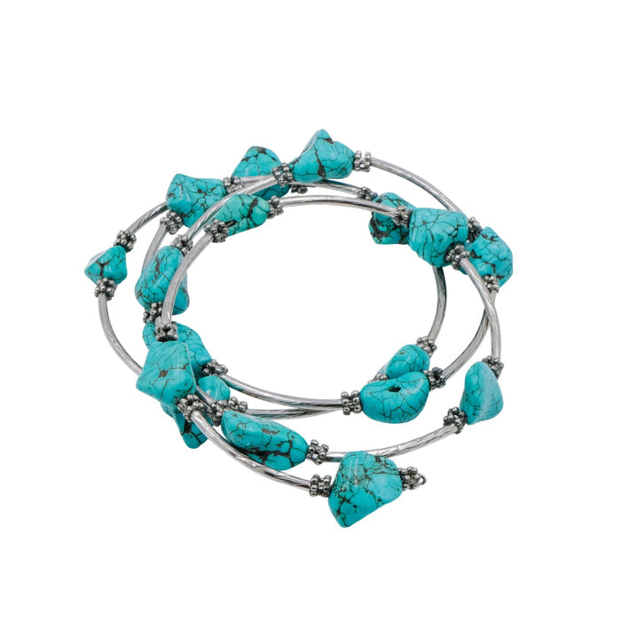 Howlite Nugget Silver Tone 7.9 Inch Adjustable Wrap Bracelet