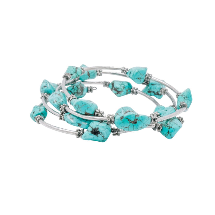 Howlite Nugget Silver Tone 7.9 Inch Adjustable Wrap Bracelet