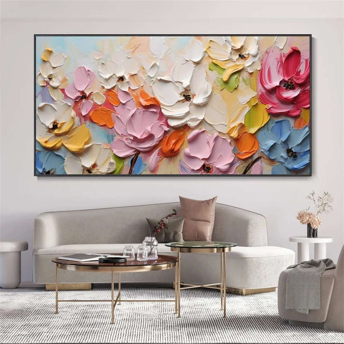 Vibrant 3D Flower Oil Painting on Canvas - Handmade Horizontal Wall Art - Hues in Bloom - Hues Art Lab