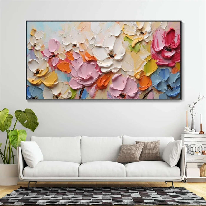 Vibrant 3D Flower Oil Painting on Canvas - Handmade Horizontal Wall Art - Hues in Bloom - Hues Art Lab
