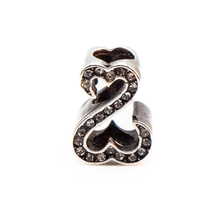 Interlocking Heart Infinity Sterling Silver Charm With Clear Crystal