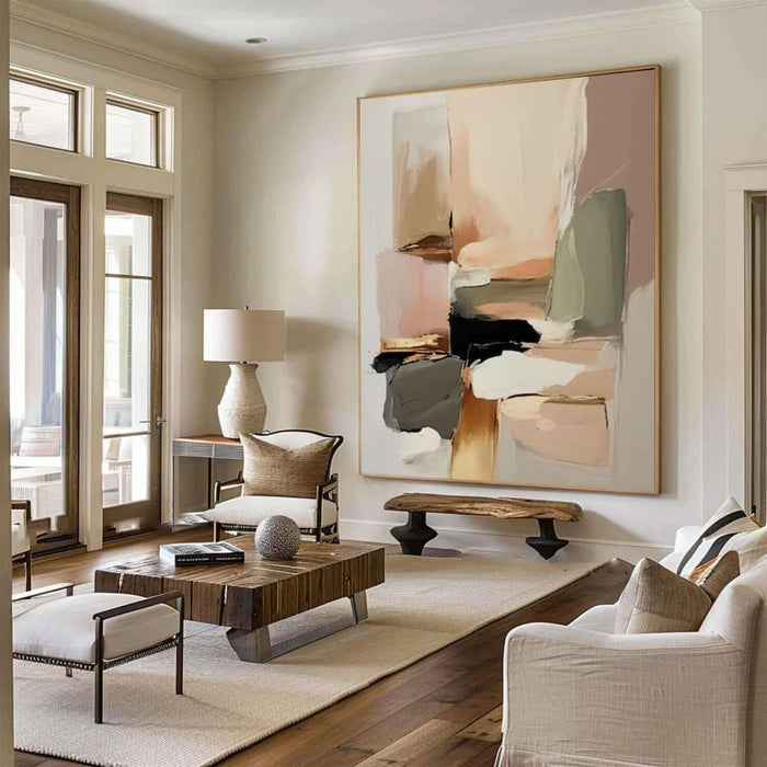 Large Minimalist Abstract Canvas - Neutral Wall Art in Muted Earthy Tones for Interior Design & Home Decoration - Interwoven Softness - Hues Art Lab