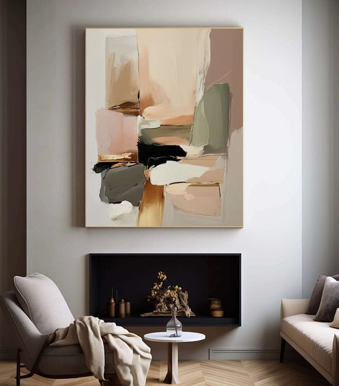 Large Minimalist Abstract Canvas - Neutral Wall Art in Muted Earthy Tones for Interior Design & Home Decoration - Interwoven Softness - Hues Art Lab