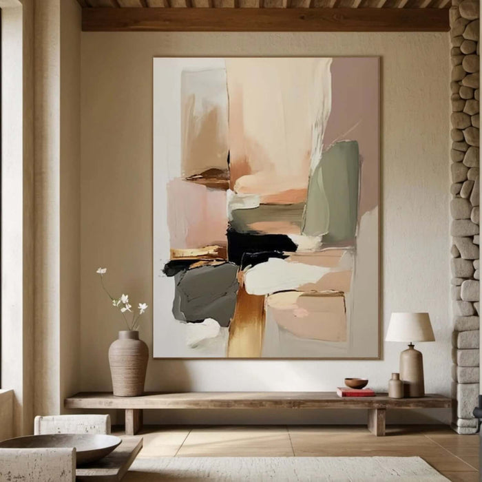 Large Minimalist Abstract Canvas - Neutral Wall Art in Muted Earthy Tones for Interior Design & Home Decoration - Interwoven Softness - Hues Art Lab