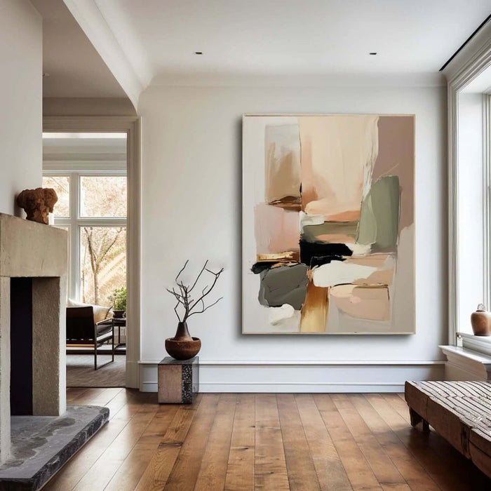 Large Minimalist Abstract Canvas - Neutral Wall Art in Muted Earthy Tones for Interior Design & Home Decoration - Interwoven Softness - Hues Art Lab