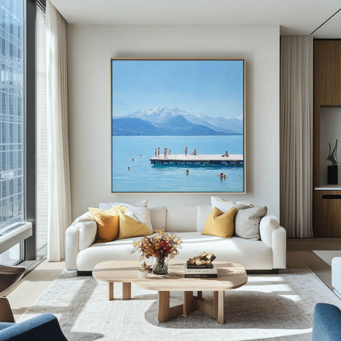 Modern Blue Canvas Art Painting - Into East Lake II - Hues Art Lab