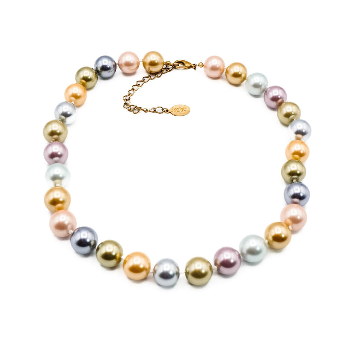 Kenneth Jay Lane Pastel Pearl Beaded Necklace With Adjustable Gold Plated Chain