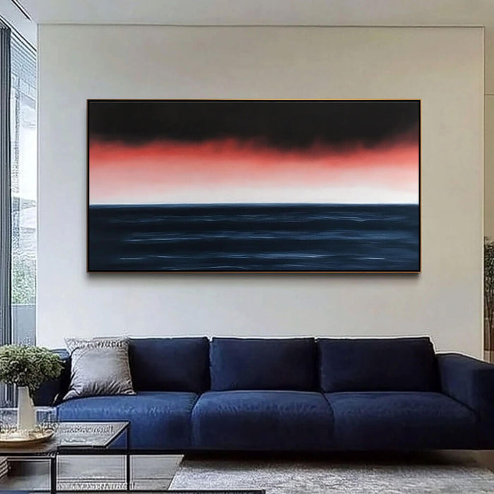 Abstract Blue Seascape Acrylic Painting - Modern Large Wall Art for Living Room and Dining Room - Last Light - Hues Art Lab