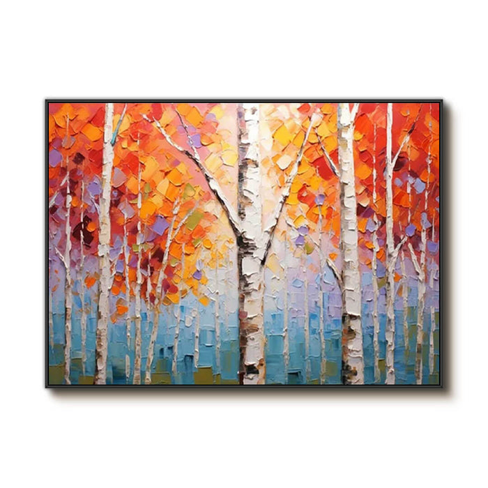 Large Textured Canvas Art - Red Orange Birch Trees Wall Painting for Living or Dining Room - Life Abounds - Hues Art Lab