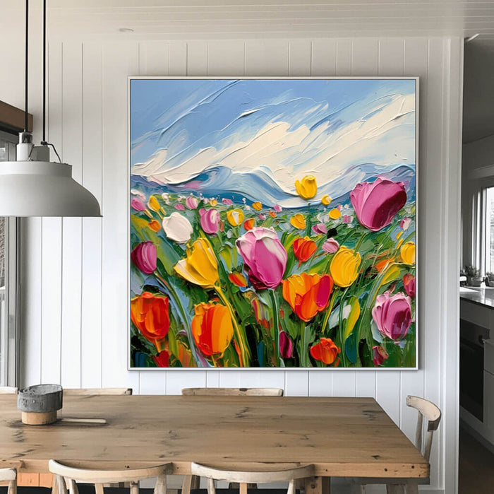 Colorful Tulip Meadow Artwork - Textured Floral Wall Decor - Life Is II - Hues Art Lab
